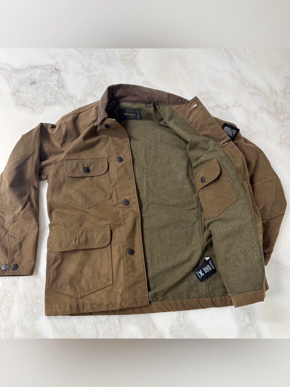 Buck Mason Men’s Dry Waxed Canvas Highland Jacket Size XS Brown Cord Collar